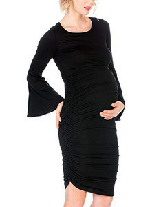 2019 Jundai Hot Custom Women Pregnant Dress Solid Color Black