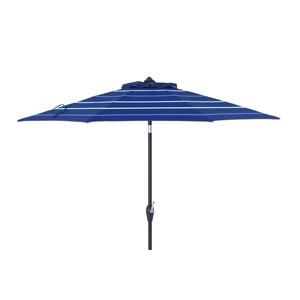 Allen Roth Blue Stripe Market Patio Umbrella Common 9 Ft W X 9 Ft L Actual 8 6 Ft W X 8 6 Ft L Allen Roth Blue Stripe Market Patio Umbrella Common 9 Ft W X