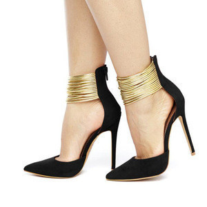 Black Gold Ankle Strap Stiletto Shoes Women