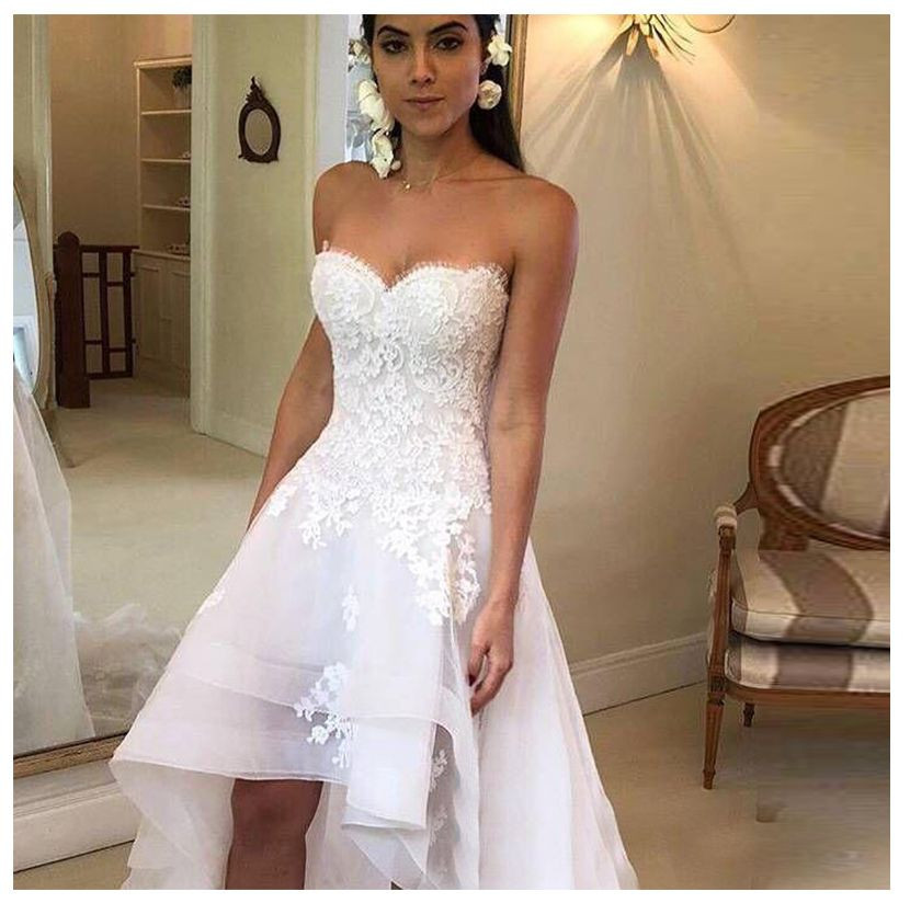 High Low Wedding Dress Sweetheart Appliqued Lace Tulle High Low Wedding Dress Sweetheart Appliqued Lace Tulle