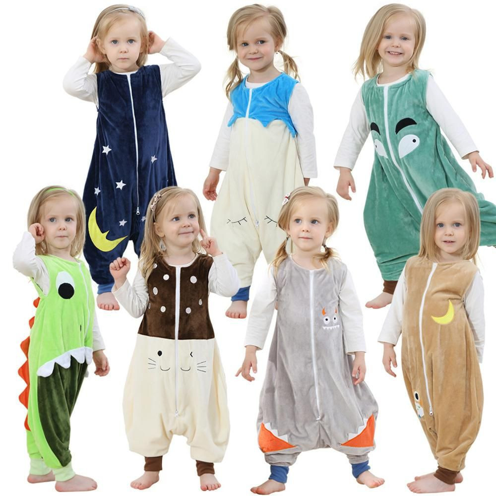 Kids Feet Pajamas Flannel Robe Warm Sleepwear Children Overalls