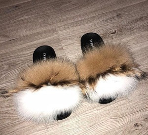 designer fox fur slides