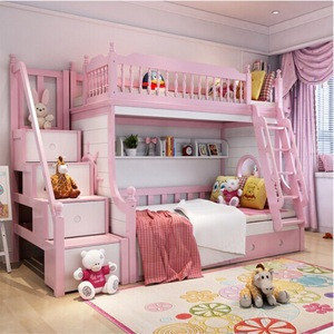 Solid Wood Romantic Pink White Princess Kids Bunk Beds Bedroom Furniture Set From China Tradewheel Com