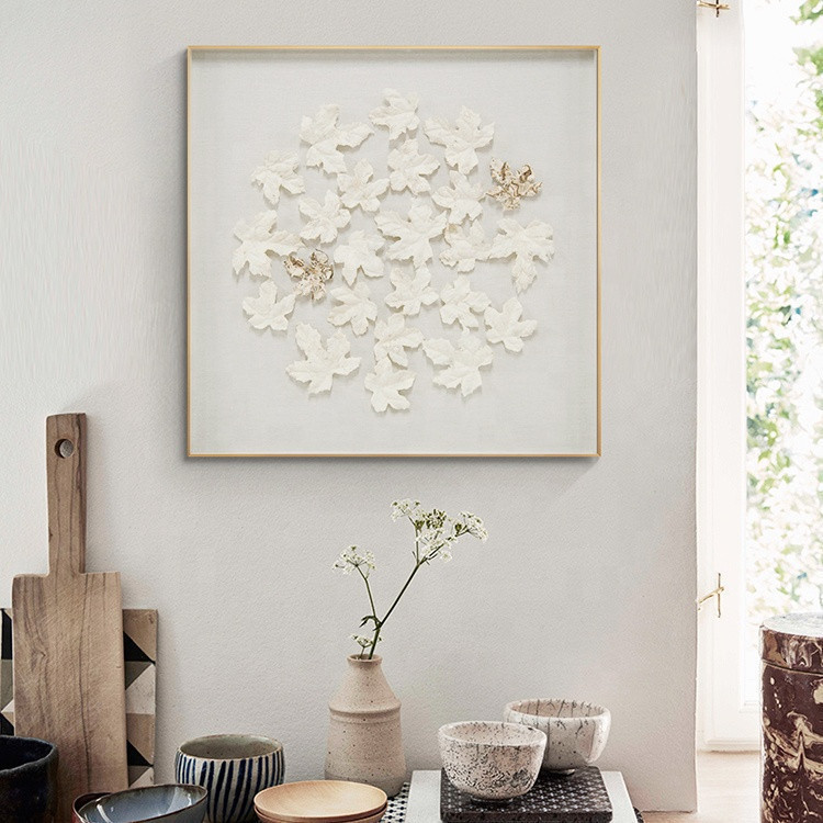 Home Decor Leaf Pattern Rice Paper Framed Art Wooden Wall
